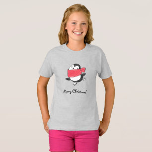 T-shirt Joyeux Noël mignon Happy Penguin Patinage sur glac