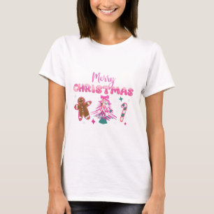 T-shirt Joyeux Noël Mignon Motif Pain d'Épices et Bonbons
