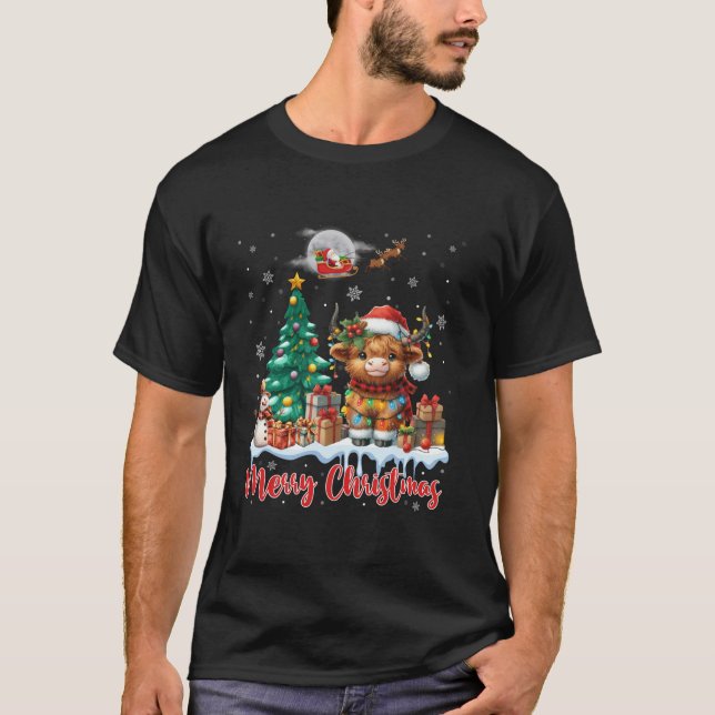T-shirt Joyeux Noël Mignonne Highland Cow Père Noël Highla (Devant)