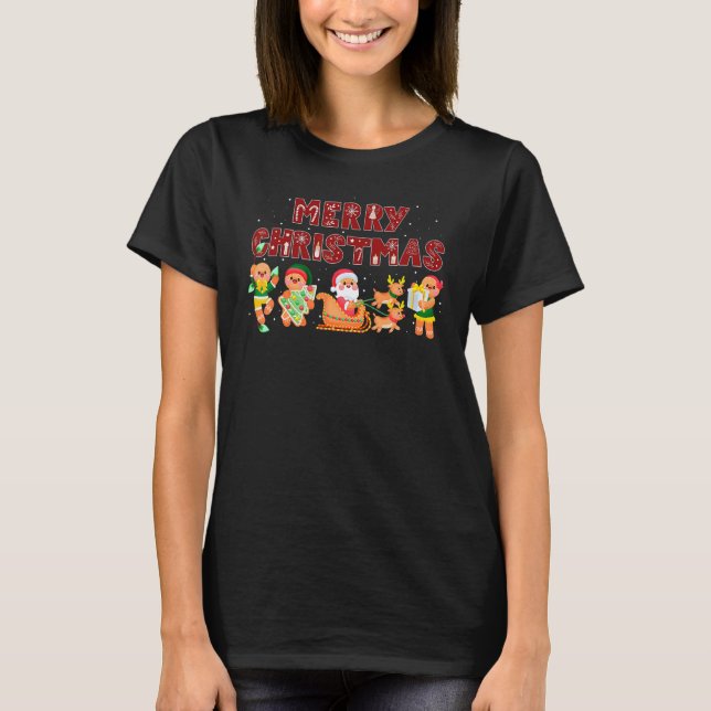 T-shirt Joyeux Noël mignonne pain d'épices Père Noël Reind (Devant)