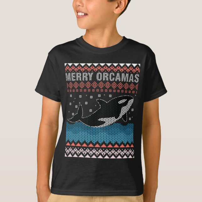 T-shirt Joyeux Noël. Noël laid de la baleine tueuse d'Orca (Devant)