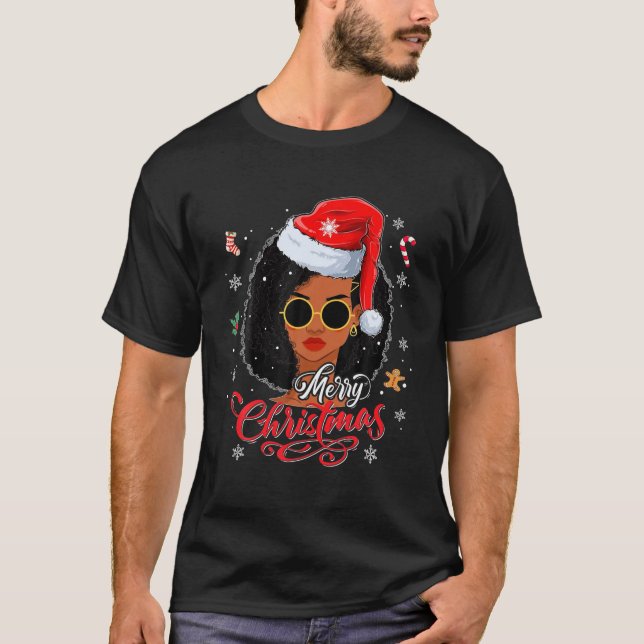 T-shirt Joyeux Noël Noir Afro-Américain Noël Père Noël (Devant)