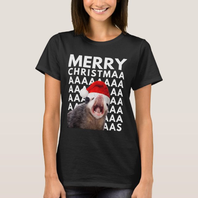 T-shirt Joyeux Noël Opossum hurlant Amusants Hommes Femmes (Devant)