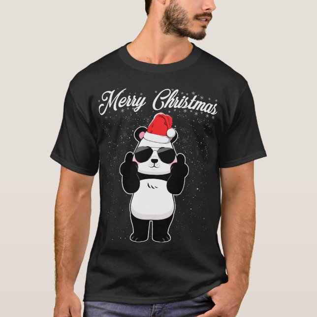 T-shirt Joyeux Noël Panda Doigt Moyen Rude Xmas Vilain (Devant)