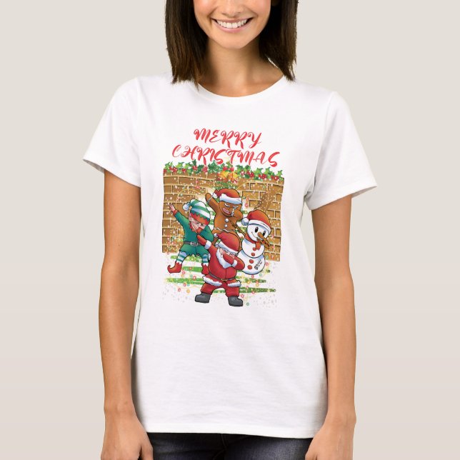 T-shirt Joyeux Noël Père Noël Dab Femmes Blanches (Devant)