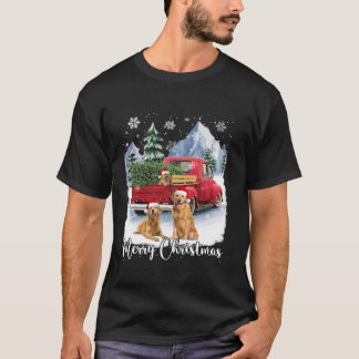 T-shirt Joyeux Noël Père Noël Golden Retriever Red Truck X