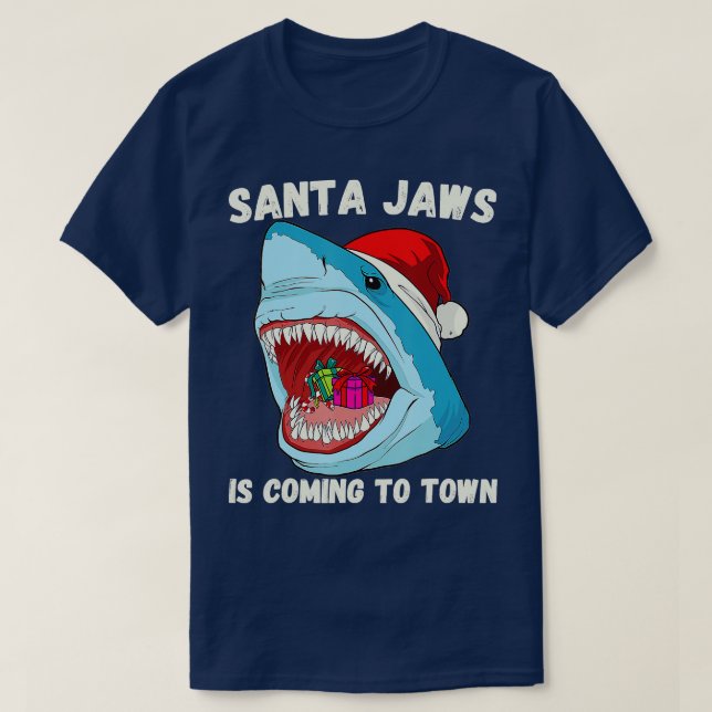 T-shirt Joyeux Noël Père Noël Jaws arrive à Town Funny (Design devant)
