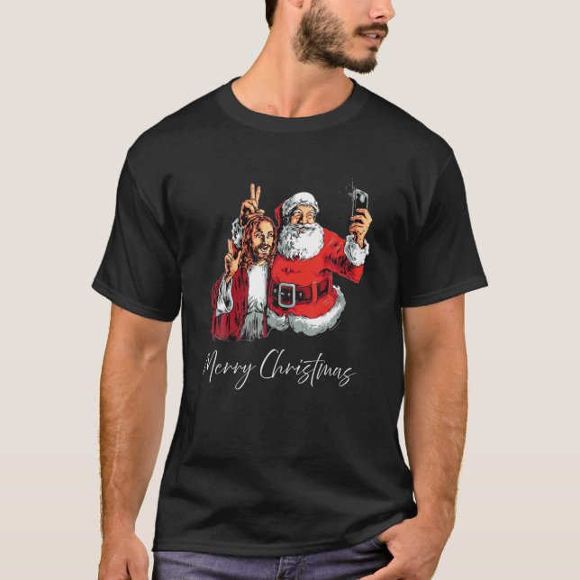 T-shirt Joyeux Noël Père Noël Jésus Selfie Drôle Noël Paja (Devant)