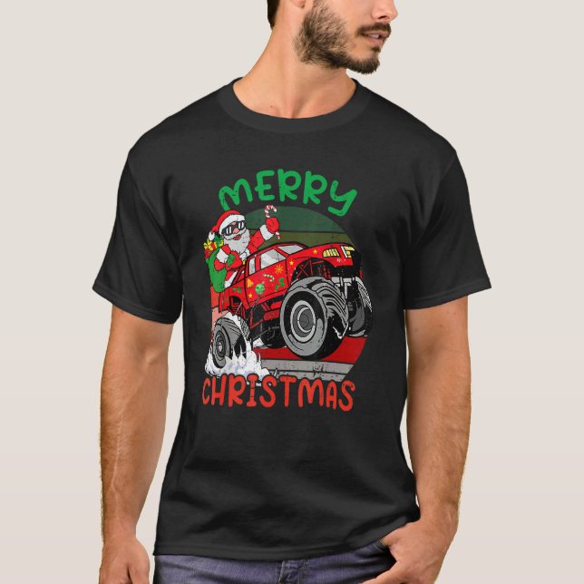 T-shirt Joyeux Noël Père Noël Monster Truck Xmas PJ Tdle (Devant)
