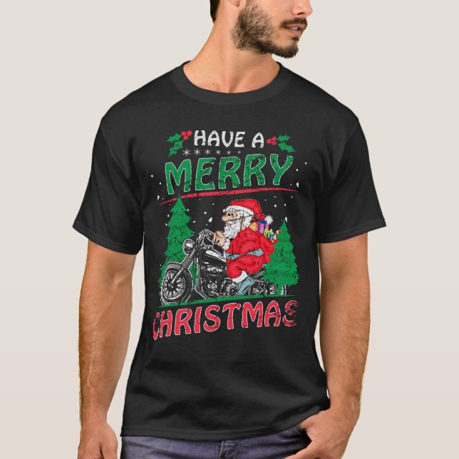 T-shirt Joyeux Noël Père Noël Motorcycle (Devant)