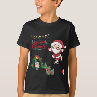 T-shirt Joyeux Noël Père Noël Patinage Enfants Vacances