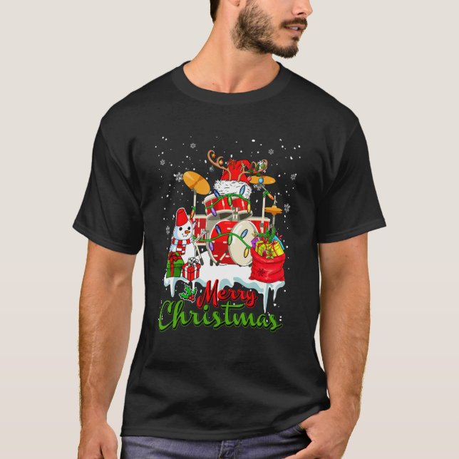 T-shirt Joyeux Noël Père Noël Reindeer Drum Musical Snowma (Devant)
