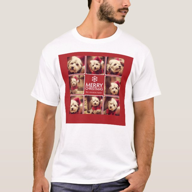 T-shirt Joyeux Noël Photo Collage Rouge Blanc (Devant)