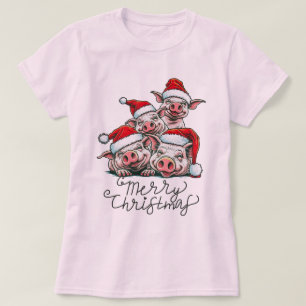 T-shirt Joyeux Noël Pig Squad Meowun Fun Holiday Greeti
