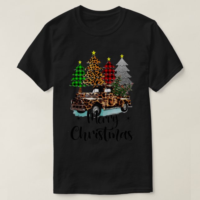 T-shirt Joyeux Noël Plaid Arbre de Noël Leopard Camion (Design devant)