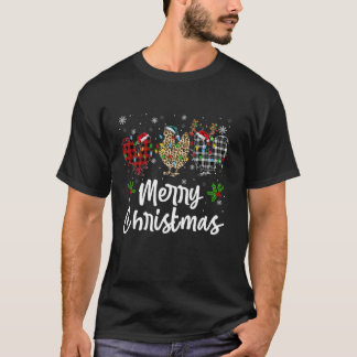 T-shirt Joyeux Noël Plaid Leopard Poulet Lumières Père Noë