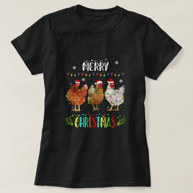 T-shirt Joyeux Noël Poulet de Noël Feu de Noël Lumières No (Design devant)