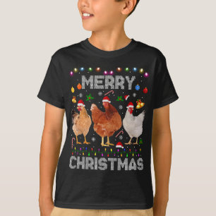 T-shirt Joyeux Noël Poulet de Noël Lumières de chapeau Noë