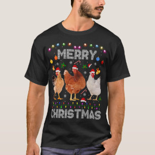 T-shirt Joyeux Noël Poulet de Noël Lumières de chapeau Noë