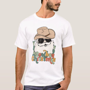 T-shirt Joyeux Noël Retro Western Père Noël Cowboy