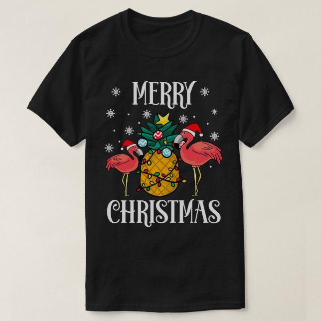 T-shirt Joyeux Noël rose Flamant rose ananas mignonne Vaca (Design devant)