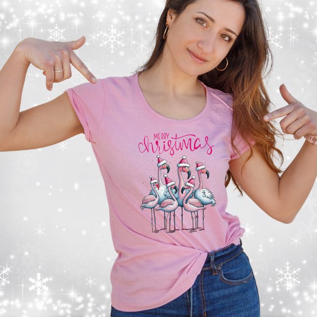 T-shirt Joyeux Noël rose Flamant rose Flock Santa Hat (Créateur téléchargé)
