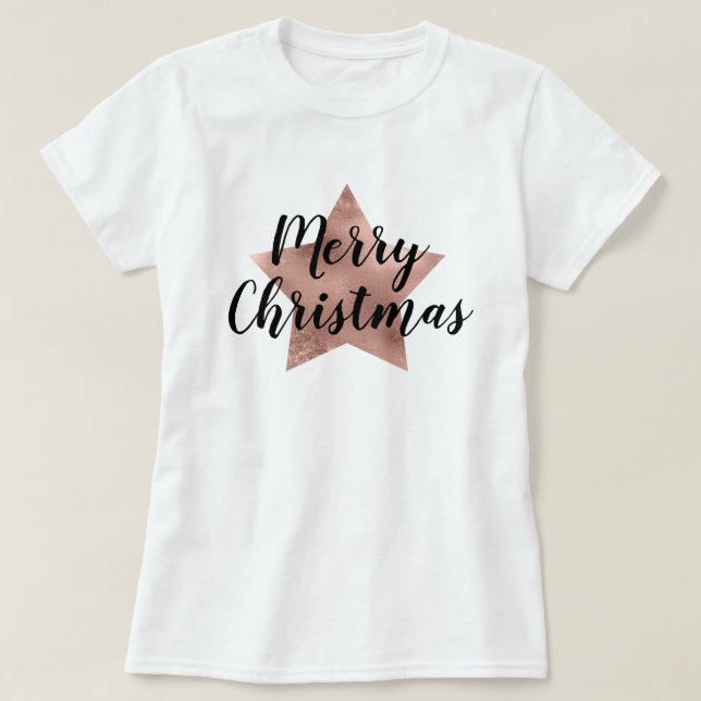 T-shirt Joyeux Noël Rose Gold Rose Star (Design devant)