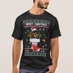 T-shirt Joyeux Noël Rottweiler dans Sock Dog Ugly Noël