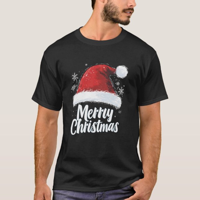 T-shirt Joyeux Noël Rouge Père Noël Chapeau Noël Famille H (Devant)