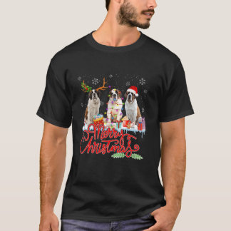 T-shirt Joyeux Noël Saint Bernard Père Noël Reindeer Light