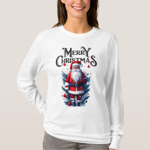 T-shirt Joyeux Noël Santa Claus femmes long manches