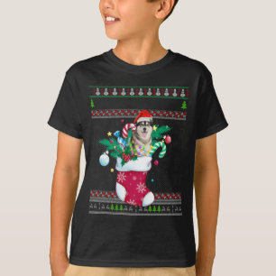 T-shirt Joyeux Noël Sibérien Husky Chien Dans Sock Funny X