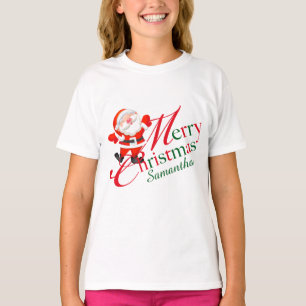 T-shirt Joyeux Noël Signature Nom Rouge Vert Père Noël