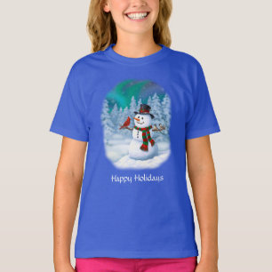 T-shirt Joyeux Noël Snowman & Birds Winter Scene