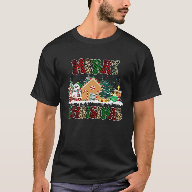 T-shirt Joyeux Noël Snowman Buffalo Plaid et Leopard (Devant)
