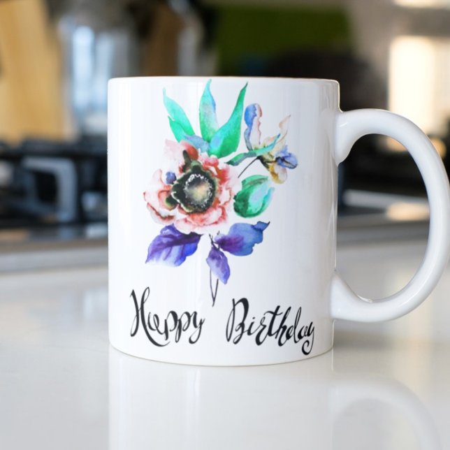 T-shirt Joyeux Noël' Texte brillant en rouge, vert (Flowers with Happy Birthday – Watercolor Mug)