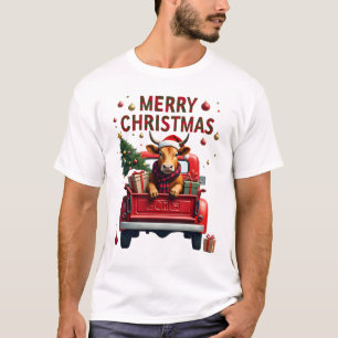 T-shirt Joyeux Noël Vache des Highlands Écossais Noël Ferm
