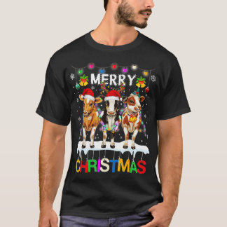 T-shirt Joyeux Noël Vache fermier Santa Hat Flammes