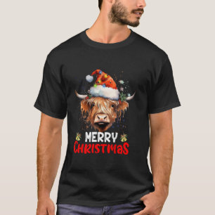 T-shirt Joyeux Noël Vache Highland Ouest Santa Hat Xma