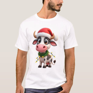 T-shirt Joyeux Noël Vache Père Noël Lumières de Noël Vache