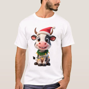 T-shirt Joyeux Noël Vache Père Noël Lumières de Noël Vache