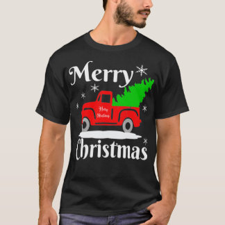 T-shirt Joyeux Noël Vieux Camion Rouge Vintage Avec Noël