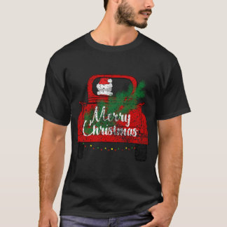 T-shirt Joyeux Noël Vintage Père Noël Camion Rouge avec lu