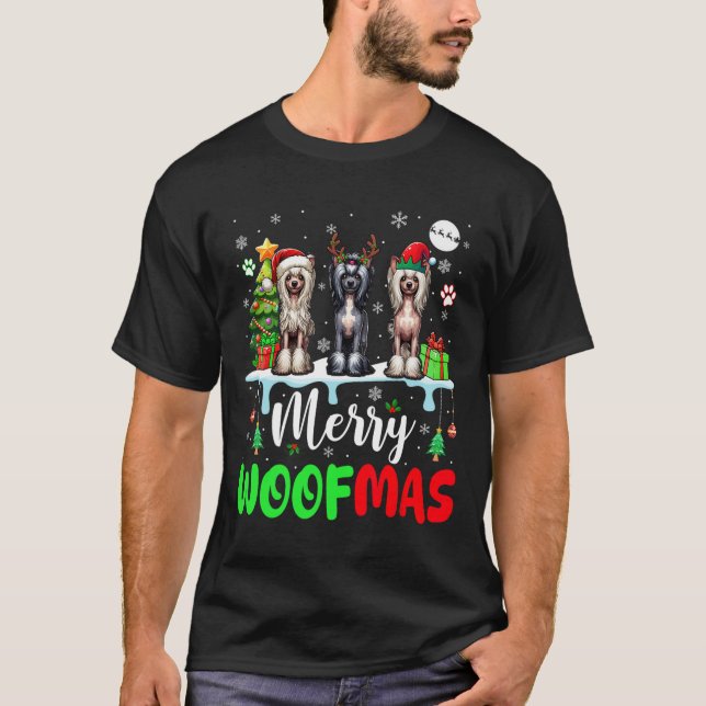 T-shirt Joyeux Noël Woit Trois Elfes Père Noël Crest chino (Devant)