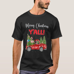 T-shirt Joyeux Noël Y’All Xmas Flamant rose Red Plai