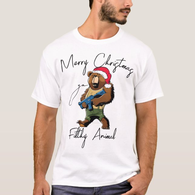 T-shirt Joyeux Noël Ya Filthy Animal Père Noël Bear Citati (Devant)