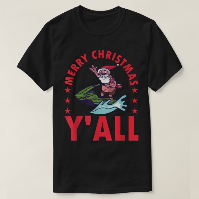 T-shirt Joyeux Noël Yall Père Noël Jetski Noël d'été (Design devant)