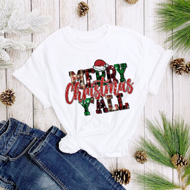 T-shirt Joyeux Noël Y'all Plaid Fun Noël Femmes (Créateur téléchargé)