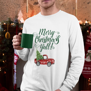 T-shirt Joyeux Noël Y'all Vintage Camion blanc vert