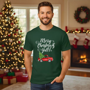 T-shirt Joyeux Noël Y'all Vintage Camion vert